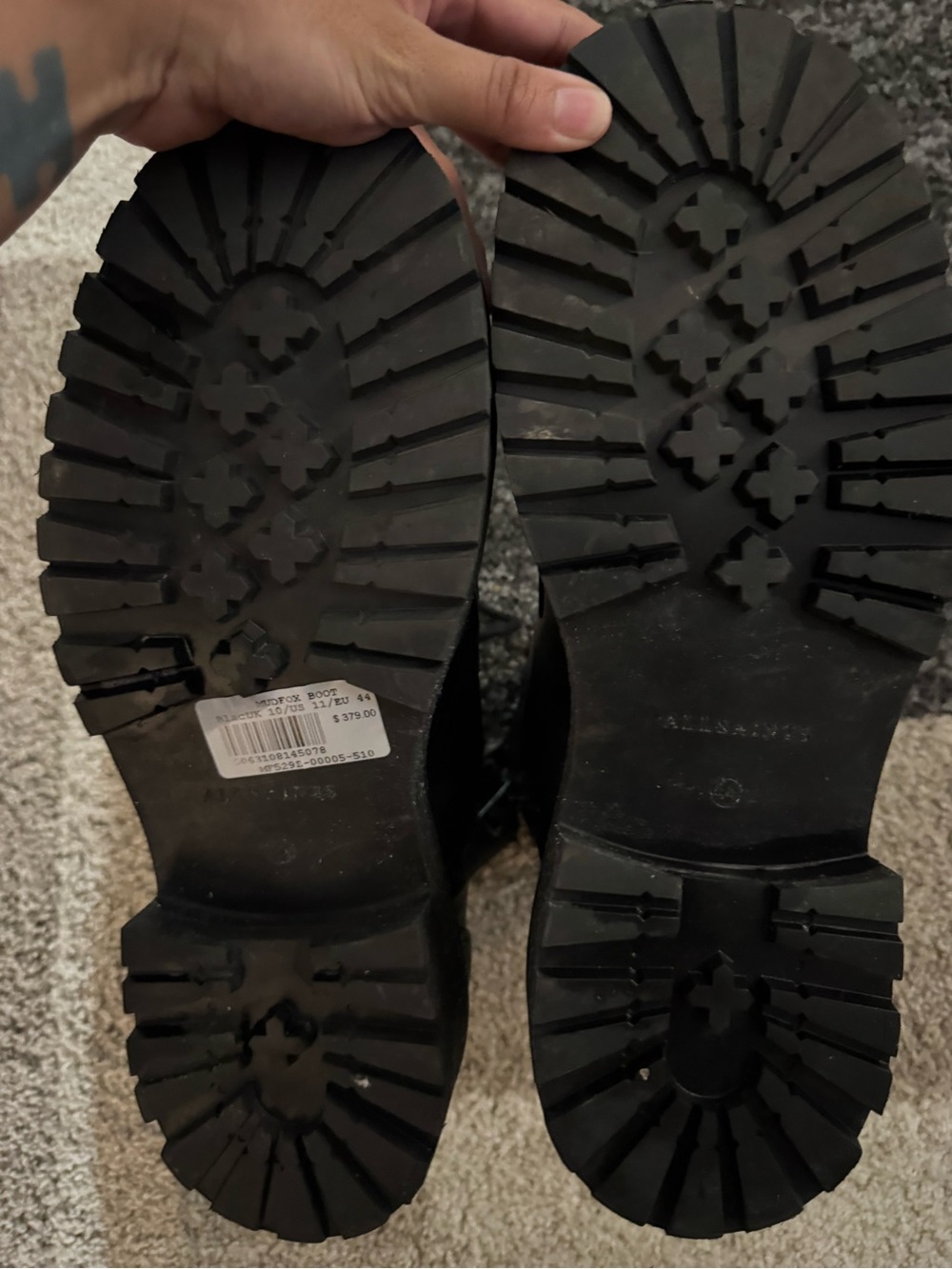 AllSaints Black Leather Lug-Soled Lace-Up Boots - Picture 4 of 6
